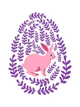 An Easter egg with a painted Easter bunny and floral designs. Kids egg games. Stock Illustration