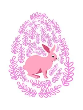 An Easter egg with a painted Easter bunny and floral designs. Kids egg games. Stock Illustration