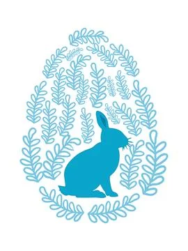 An Easter egg with a painted Easter bunny and floral designs. Kids egg games. Stock Illustration