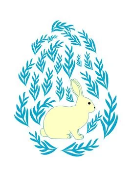 An Easter egg with a painted Easter bunny and floral designs. Kids egg games. Stock Illustration