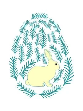 An Easter egg with a painted Easter bunny and floral designs. Kids egg games. Stock Illustration