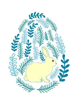 An Easter egg with a painted Easter bunny and floral designs. Kids egg games. Stock Illustration