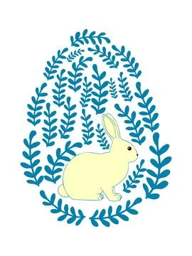 An Easter egg with a painted Easter bunny and floral designs. Kids egg games. Stock Illustration