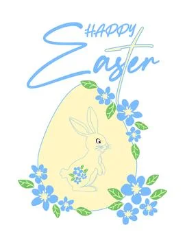 Easter egg with a painted Easter bunny. Kids egg games. He is risen, Happy Ea Stock Illustration