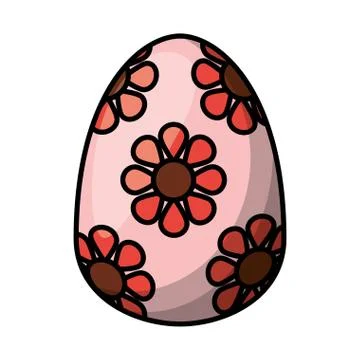 Easter egg painted with flowers flat style Stock Illustration