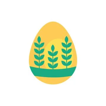 Easter egg painted with leafs flat style Stock Illustration