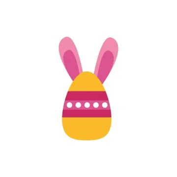 Easter egg painted with stripes and rabbit ears flat style Stock Illustration