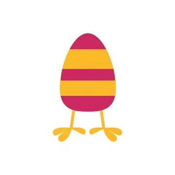 Easter egg painted with stripes and chick legs flat style 스톡 일러스트