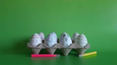 Easter egg painting kit. Concept of crafts and handmade for Easter. Stock Footage 236033215