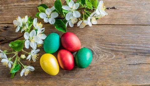 Easter egg panettone bread cake background Happy easter spring holiday tulip Stock Photos