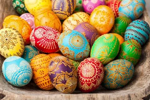 Easter egg, Paschal egg, decorated with beeswax - to celebrate Easter Stock Photos