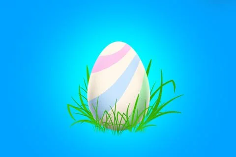 Easter egg with pastel stripes standing in a grass on a blue background イラスト素材