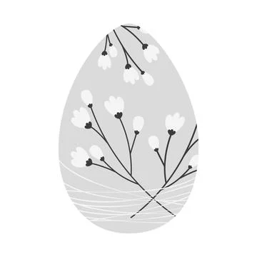 Easter egg with a pattern of cherry branches entangled in thin threads in in 스톡 일러스트