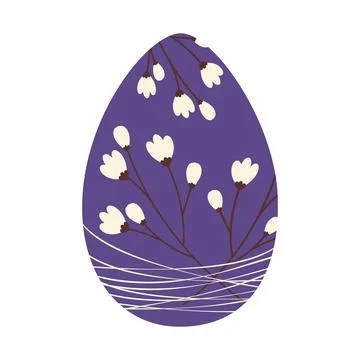 Easter egg with a pattern of cherry branches is intertwined with thin thread in 库存插图