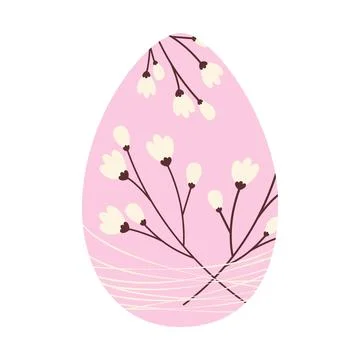 Easter egg with a pattern of cherry branches entangled with thin threads in 스톡 일러스트