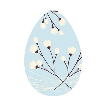 Easter egg with a pattern of cherry twigs intertwined with thin threads in 스톡 일러스트