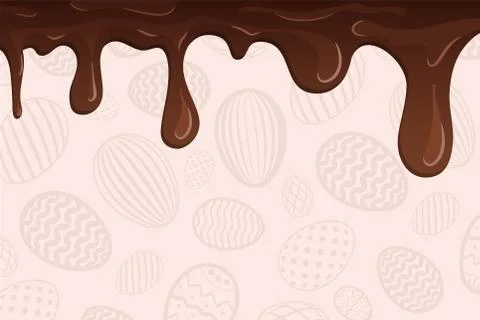 Easter egg pattern, dripping brown chocolate decorated background. Holiday eg Stock Illustration