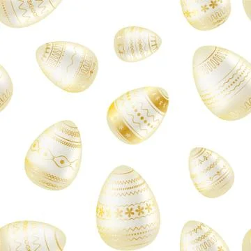 Easter egg. Pattern with realistic Easter eggs. Seamless texture vector illus Stock Illustration
