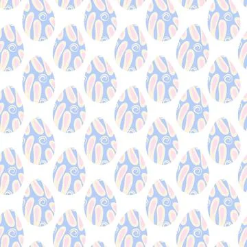 Easter egg patterned bunny ears and freehand ornament Seamless pattern. Easter 스톡 일러스트