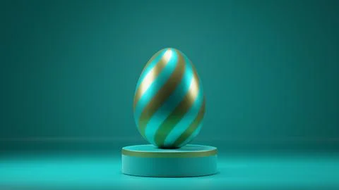 Easter egg on the podium, turquoise cian background.3d rendering Stock Illustration