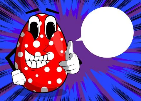 Easter Egg pointing at the viewer with his hand. Cartoon character with funny 스톡 일러스트