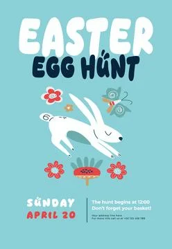 Easter egg poster or invitation template. Perfect for kids' events, festive.. Stock Illustration