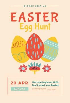 Easter egg poster or invitation template. Perfect for kids' events, festive.. Stock Illustration