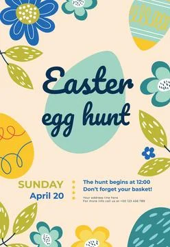 Easter egg poster or invitation template. Perfect for kids' events, festive.. Stock Illustration