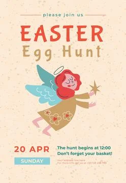 Easter egg poster or invitation template. Perfect for kids' events, festive.. Stock Illustration