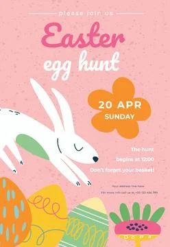 Easter egg poster or invitation template. Perfect for kids' events, festive.. Stock Illustration