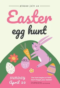 Easter egg poster or invitation template. Perfect for kids' events, festive.. Stock Illustration