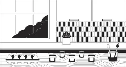 Easter egg preparation in kitchen black and white cartoon flat illustration Stock Illustration