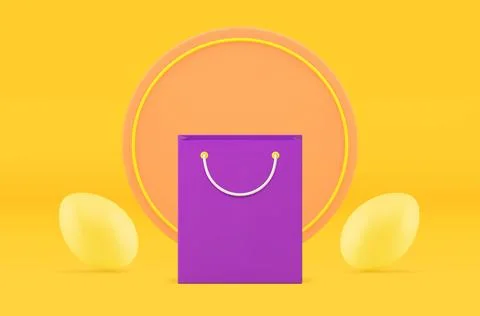 Easter egg present shopping bag yellow circle wall product promo presentation Stock Illustration