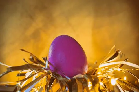 Easter egg rabbit concept on a nest. Stock Photos
