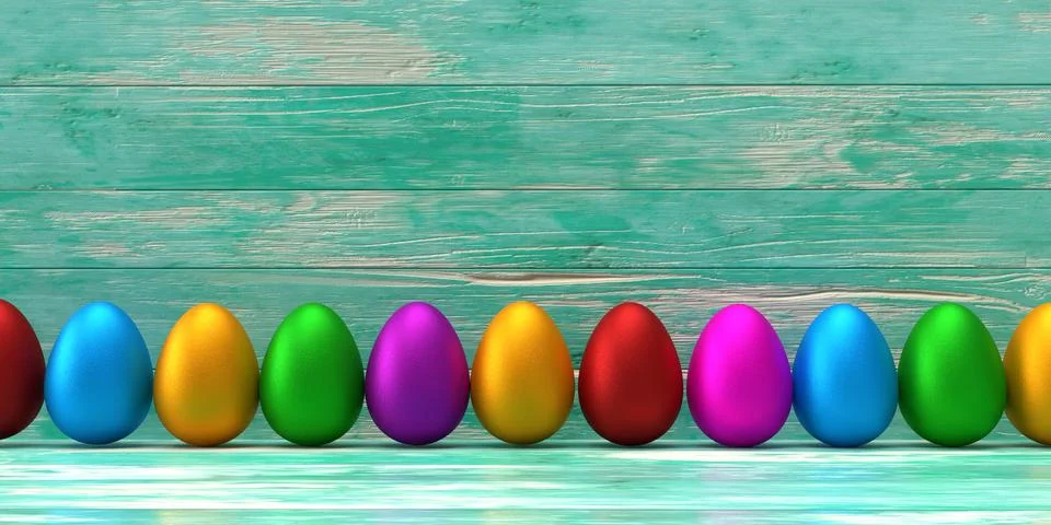 Easter egg rabbit ear bunny golden blue red purple green wooden abstract ba.. Stock Photos