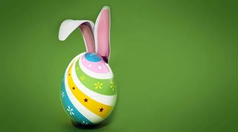 Easter egg with rabbit ears isolated on green background. 3D illustration ... Stock Photos