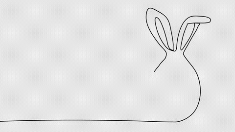 Easter egg with rabbit ears, one line drawing animation. Video clip with alpha c Stock Footage 264115422