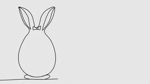 Easter egg with rabbit ears, one line drawing animation. Video clip with alpha c Stock Footage 264115432