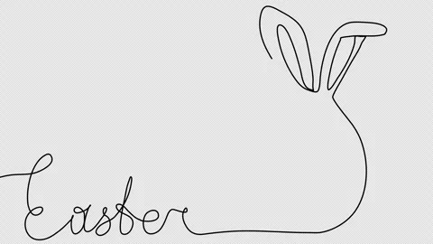 Easter egg with rabbit ears, one line drawing animation. Video clip with alpha c Stock Footage 264115474