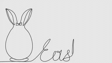 Easter egg with rabbit ears, one line drawing animation. Video clip with alpha c Stock Footage 264116042