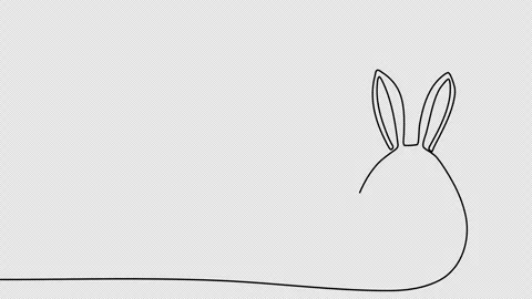 Easter egg with rabbit ears, one line drawing animation. Video clip with alpha c Stock Footage 264116658