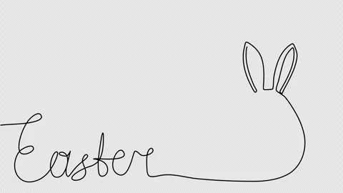 Easter egg with rabbit ears, one line drawing animation. Video clip with alpha c Stock Footage 264117063