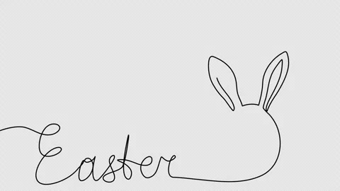 Easter egg with rabbit ears, one line drawing animation. Video clip with alpha c Stock Footage 264118558