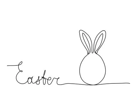 Easter egg with rabbit ears, one line drawing vector illustration. Stock Illustration