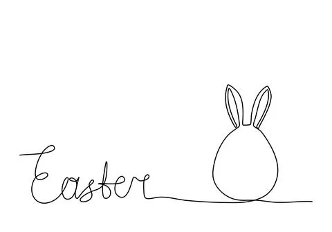 Easter egg with rabbit ears, one line drawing vector illustration. Stock Illustration