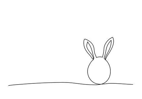 Easter egg with rabbit ears, one line drawing vector illustration. Stock Illustration