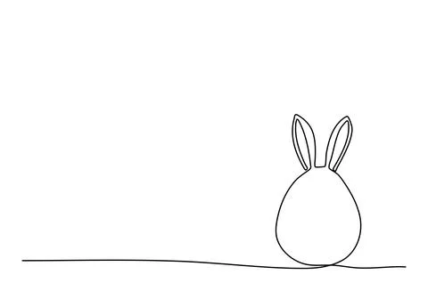 Easter egg with rabbit ears, one line drawing vector illustration. Stock Illustration