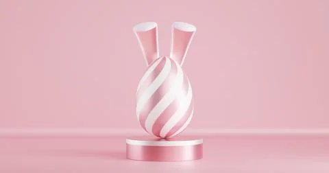 Easter egg in rabbit ears on a round pedestal podium. Illustrazione stock