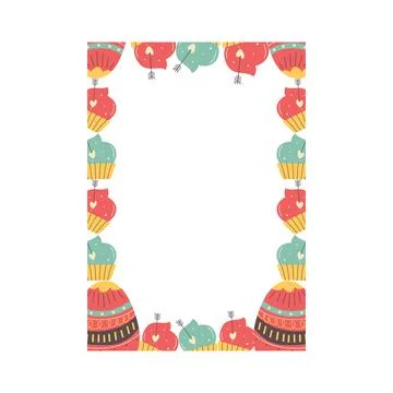 Easter egg rectangle frame design. Easter holiday egg hunt border in colorful イラスト素材