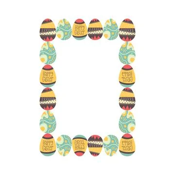 Easter egg rectangle frame design. Easter holiday egg hunt border in colorful Stock Illustration